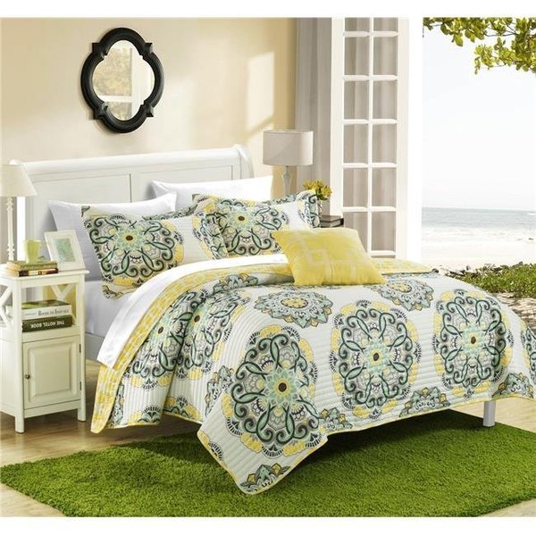 Chic Home Chic Home QS4061-US Madarcos Super Soft Microfiber Printed Medallion Reversible Geometric Printed Backing Quilt Set - Yellow - Large; Full & Queen - 4 Piece QS4061-US